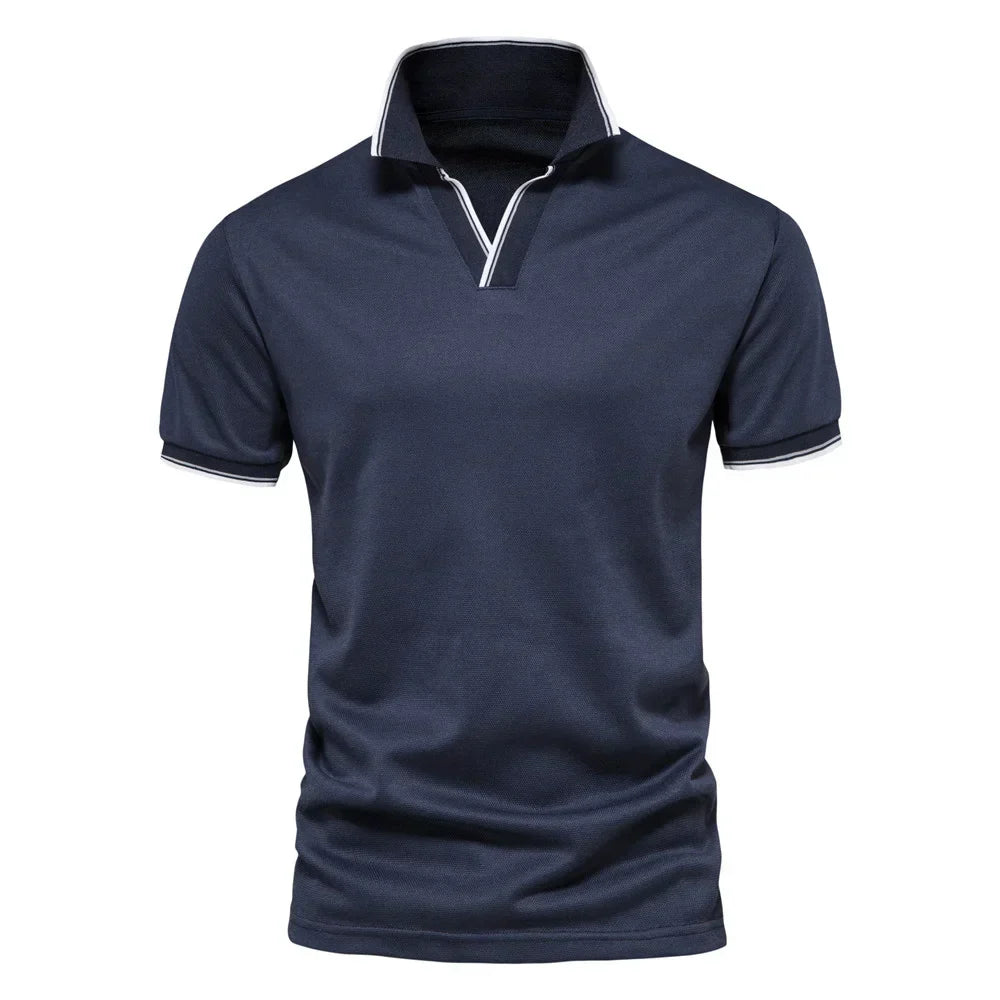 Cotton Blend V-Neck Polo