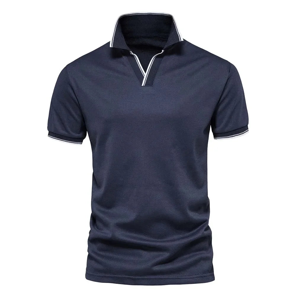Cotton Blend V-Neck Polo