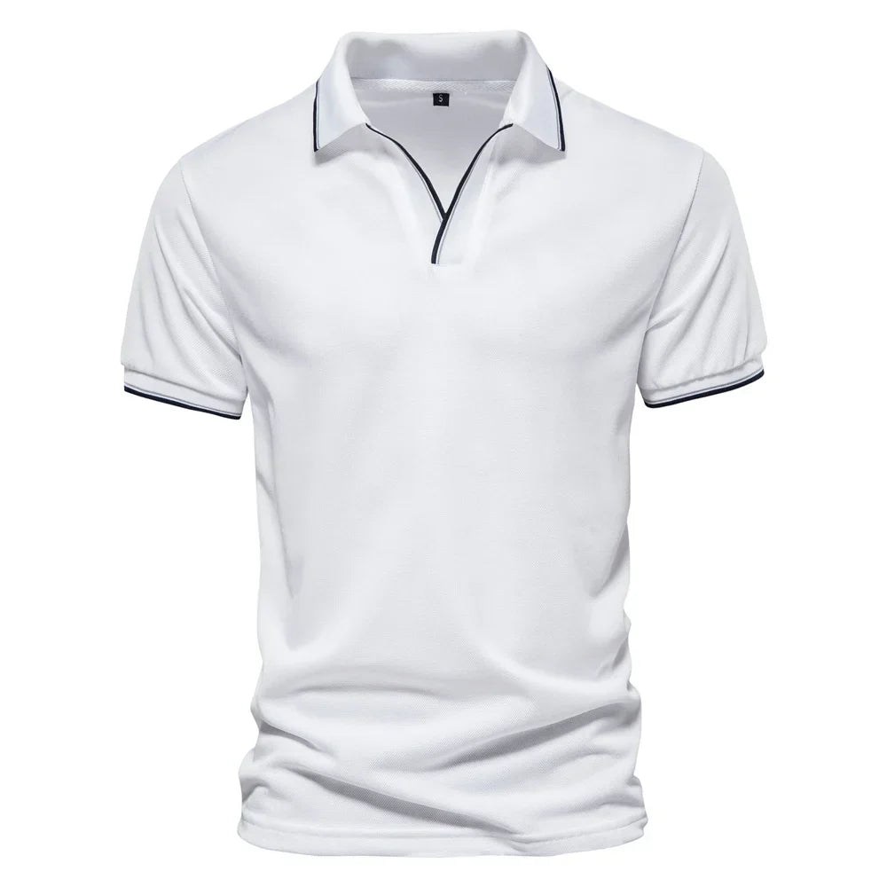 Cotton Blend V-Neck Polo