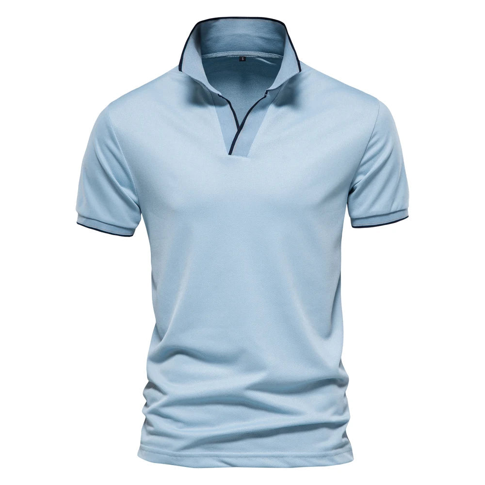 Cotton Blend V-Neck Polo